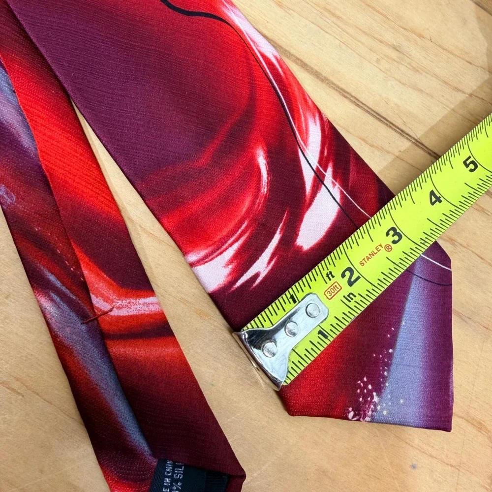 J Garcia Men's Silk Tie Snake Juggling Show Collection 61 Burgundy Red Abstract‎